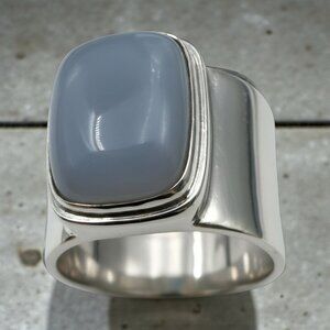 Sterling Silver Ring – Light Blue Cabochon Gemstone, Size 7, Modern Artisan Desi